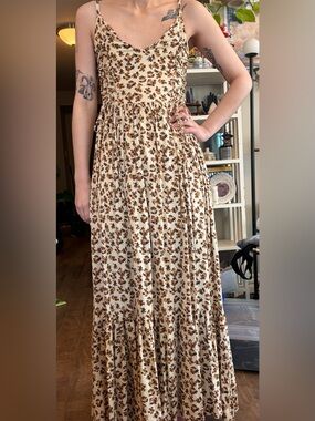 Cream Floral Maxi Skirt with Tiered Hem